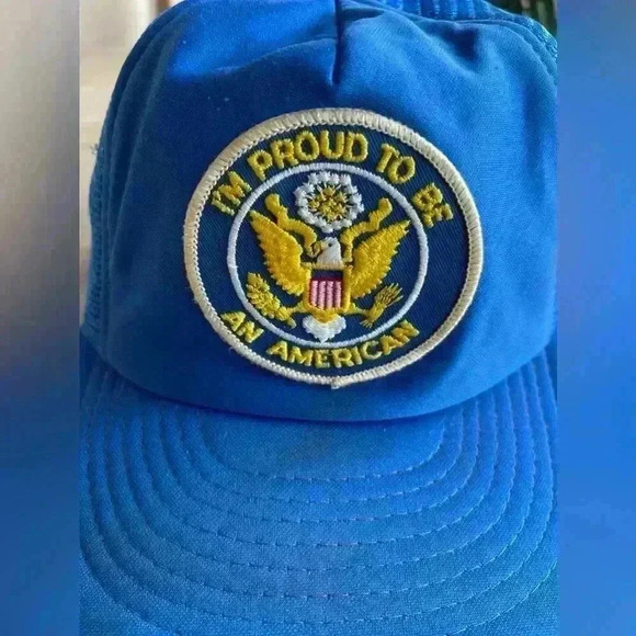 Vintage 80s Proud To Be An American Snapback Hat Cap Embroidered Blue USA - Picture 2 of 9